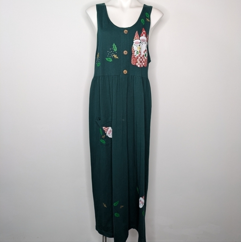 Vintage L.A. Artwear green Santa holiday Christmas winter sleeveless dress M/L